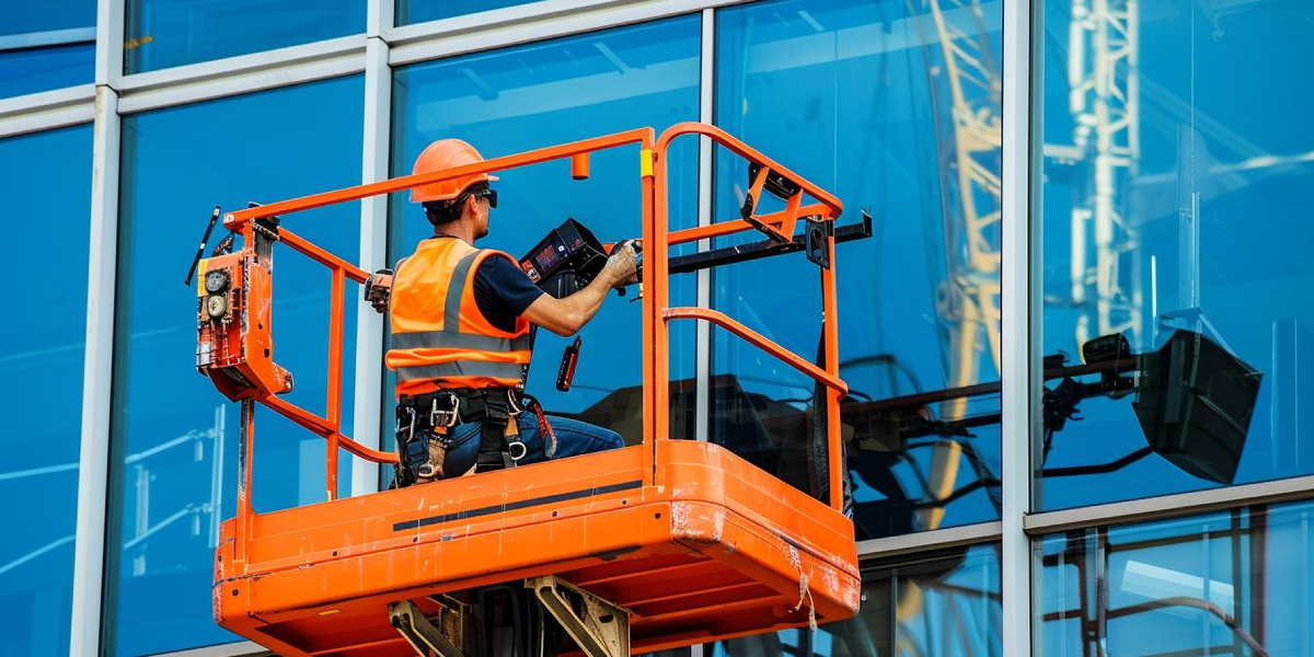Nettoyage de vitres en hauteur avec nacelle